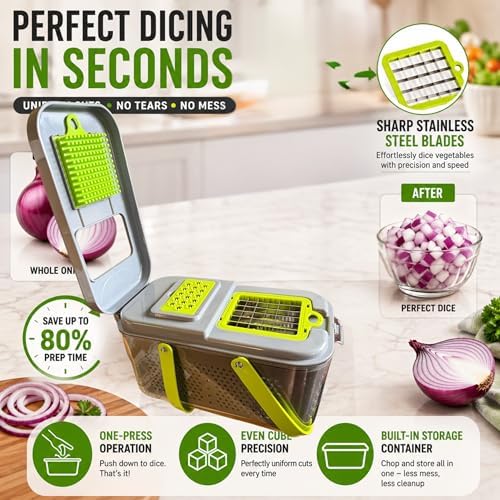 22-Piece Vegetable Chopper Set with Container, Mandoline Slicer, Onion Dicer, Cutting Boards, Knife Set, Scissors and Drain Basket - Image 4