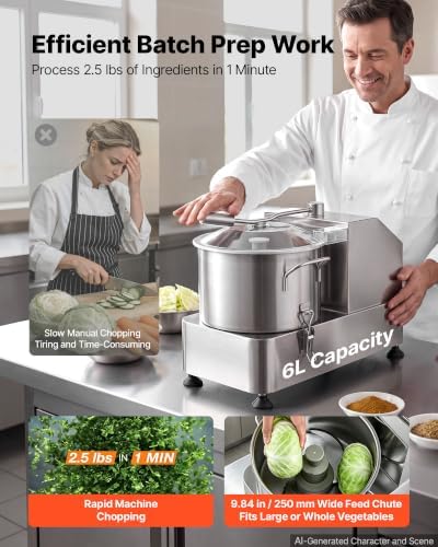 Food Processor 6.3 qt 6 L Commercial Electric Vegetable Chopper 1800W