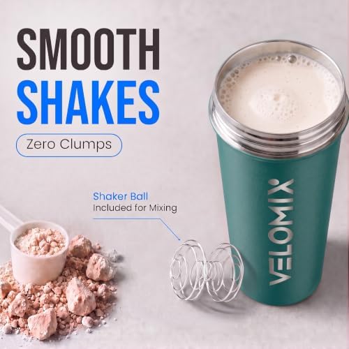 VELOMIX 24oz Stainless Steel Shaker Bottle with Wire Whisk (Green) - Image 4