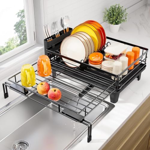 Expandable Sink Dish Drying Rack for Kitchen Counter, 1-Tier Black