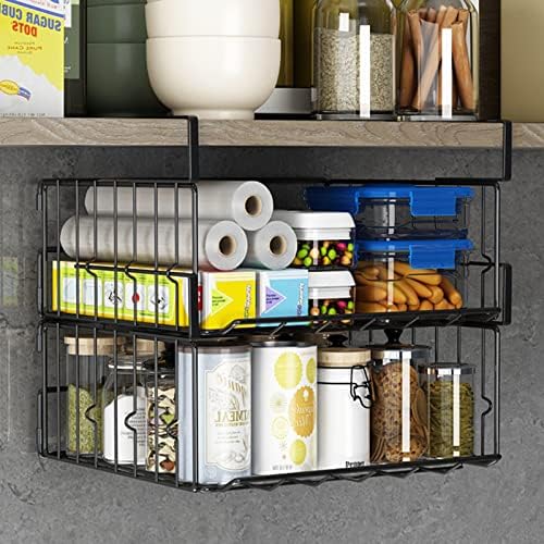 Under Shelf Storage Baskets, Under Cabinet Basket, 2 Pack, Black