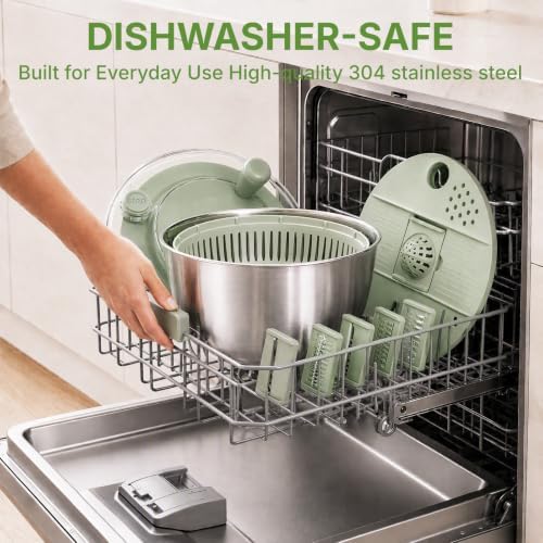 Stainless Steel Salad Spinner 4.25qt, One‑touch Stop Button & Non‑slip Base, Vegetable Dryer Bowl with 5‑blade Slicer & Egg Yolk Strainer for Kitchen Party Use - Image 6