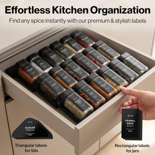 Glass Square Spice Jars with Label, 24x Black Sprinkle Lids