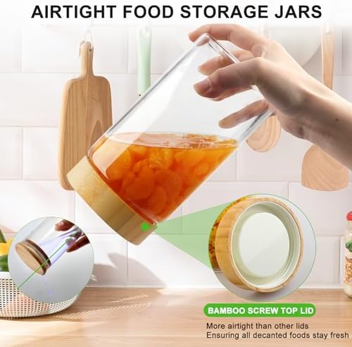 Airtight Glass Jar with Lid, Glass Storage Containers with Screw On Bamboo Lids, for Cookie, Pasta, Cereal Storage Containers, 5Pcs 80oz 50oz 27oz Canisters Sets for the Kitchen