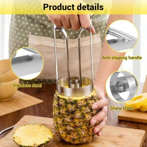 Kitchen Pineapple Peeler Corer, Stainless Steel Cutter Fruit Slicer Core Remover Spiral Easy Tool for Homemade Camp Restaurant Hotel 3inch