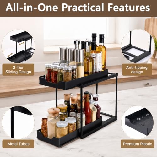 Under Sink Organizer for Bathroom & Kitchen, Large Capacity 2-Layer Sliding