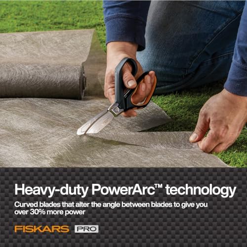 Fiskars Pro PowerArc Shop Shears, Heavy Duty Stainless Steel Scissor, Industrial Grade Tool for Building and Construction, 10 in, Orange/Black