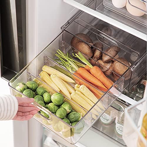 Refrigerator Organizer Bin with Pull-out Drawer, Large Fridge Organizer and Storage Clear, Stackable Pantry Organizer with Handle, BPA Free, 1 Pack, 6.34QT