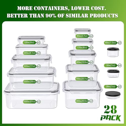 56 PCS Food Storage Containers with Lids Airtight (28 Boxes - 28 Lids)