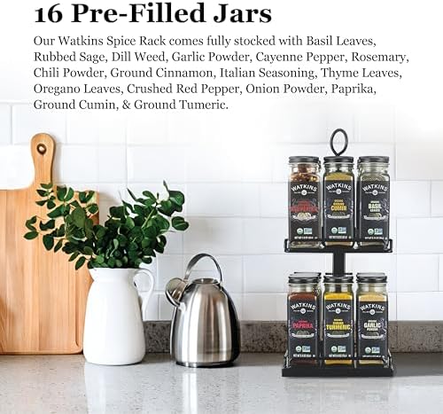 Countertop Two Tier Rotating Spice Rack, Includes 16 Organic Spices (16608)