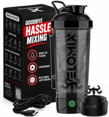 VELOMIX 24oz Electric Protein Shaker Bottle for Protein Mixes, Black by VELOMIX