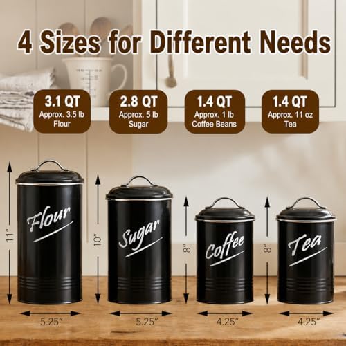 Kitchen Canisters Sets for Countertop-Set of 4, Black