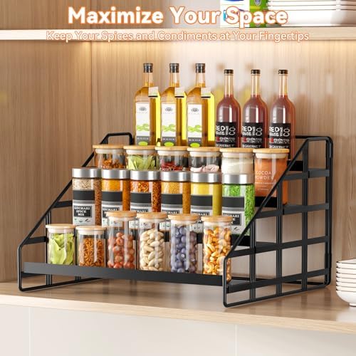 4 Tier Adjustable Spice Rack for Cabinet & Countertop, Black