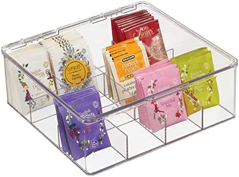 Plastic Kitchen Organiser — Practical Storage Box with 12 Compartments and Hinged Lid — Pantry Storage Box with Lid for Tea, Coffee, Spices and Other Foodstuffs — Clear