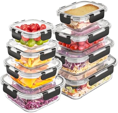 8 Pack Glass Food Storage Containers with Lids, Meal Prep Containers, Airtight Bento Boxes with Leak Proof Locking for Microwave, Oven, Freezer and Dishwasher, BPA Free
