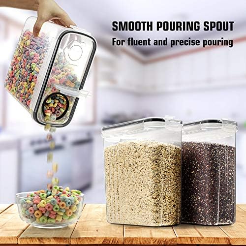 Cereal Storage Containers Set, Large BPA Free Plastic Airtight Food Storage Containers 4L for Flour, Sugar, 6 Piece Set Cereal Dispensers with 20 Labels & Marker, Black