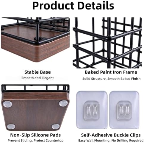 No-Drill Wall Mount Metal Sugar Packet Holder for Coffee Bar, Black