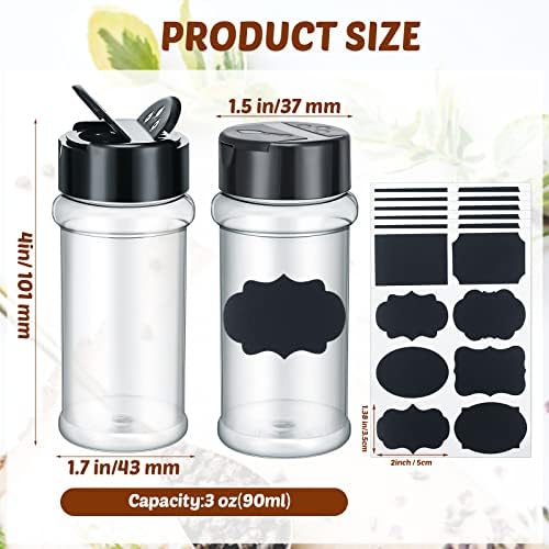 36 Pack 3 oz Clear Plastic Spice Jars with Shaker Lids,Black