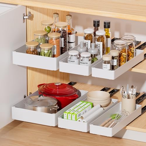 3 Pack Pull Out Cabinet Organizer, 15.7"Deep Pull Out Drawers for Cabinets, Slide Out Drawers for Kitchen Cabinets, Bathroom Cabinet Organizer, Pantry (White)