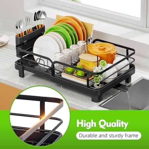 Expandable Dish Drying Rack for Kitchen Counter, Black