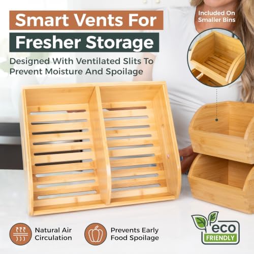 Potato and Onion Storage Bin, Stackable Bamboo Pantry Organizer and Storage