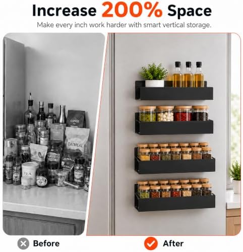6 Pack Metal Magnetic Spice Rack for fridge, Heavy Duty