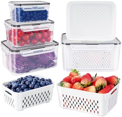 Fruit Storage Containers for Fridge with Removable Colander 4 PCS