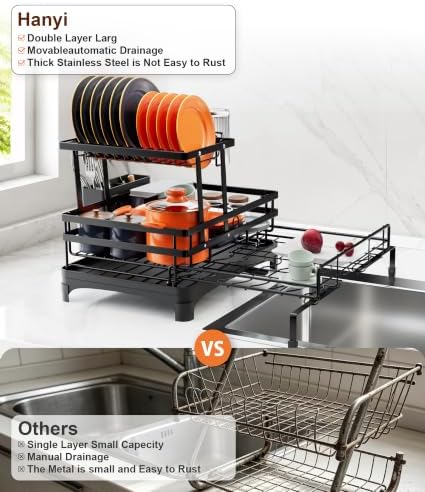 2-Tier Expandable Dish Drying Rack for Counter and Over Sink