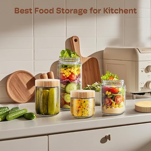 10 oz Overnight Oats Containers with Bamboo Lids, Glass Mason Jars 4 Pack