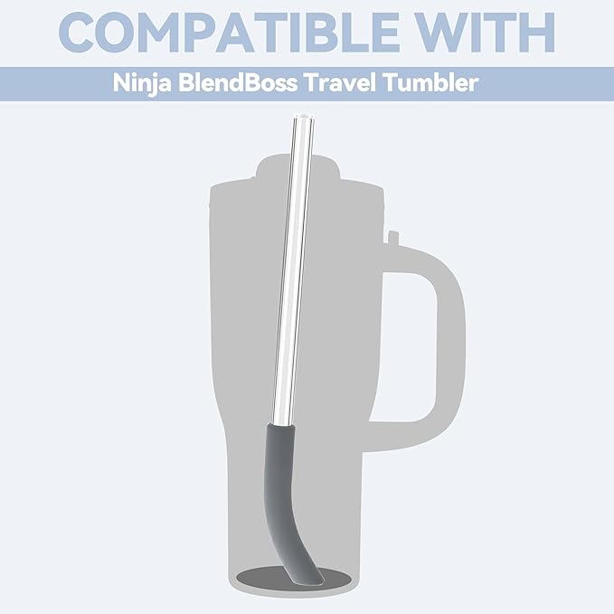 Replacement Straw for Ninja BlendBOSS Personal Smoothie Blender Tumbler, 2 Pack Reusable Glass Straws With Cleaning Brush Compatible With Ninja BlendBOSS Travel Tumbler