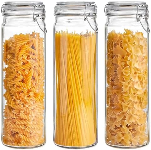 Tall Glass Pasta Containers with Airtight Lids 68 oz 3 Pack Canister