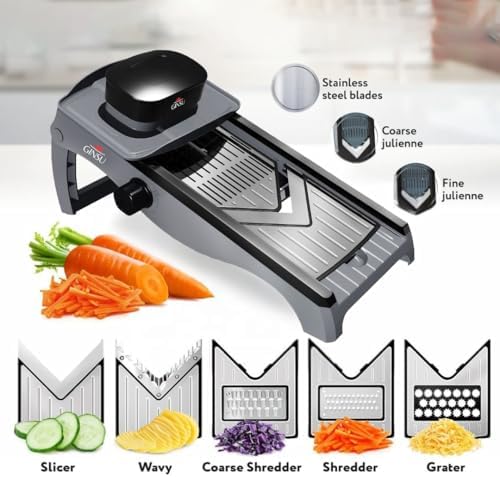 GINSU Stainless Steel Mandoline Slicer – Adjustable Food Slicer 14x6x3in, Precision Vegetable Cutter with Safety Guard, Non-Slip Base & Easy Clean Design - Image 3