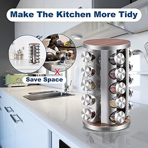 Revolving Spice Rack, 20 Jars Rotating Countertop Seasoning Organizer