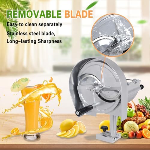 Hakka Commercial Vegetable Slicer Manual Fruit Slicer Potato Tomato Slicing Machine Onion Slicers Stainless Steel Vegetable Cutter for Potato Lemon Tomato Onion, 0.2-10mm Thickness Adjustable - Image 3