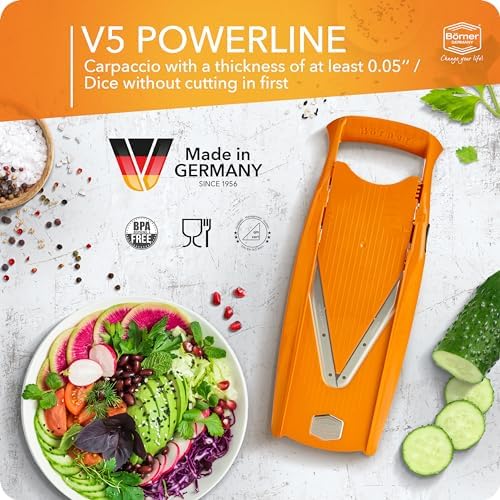 Börner Mandoline Slicer V5 (Starter Set) • Vegetable V-Slicer for Slices, Sticks & Dices in Various Sizes • With Stainless Steel V-Blade • Adjustable Kitchen Slicer • Color: Orange - Image 3