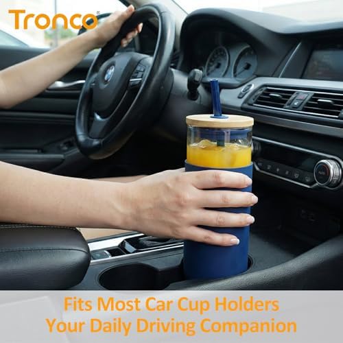 24 oz Glass Tumbler with Lids and Straws, Reusable Iced Coffee Cups