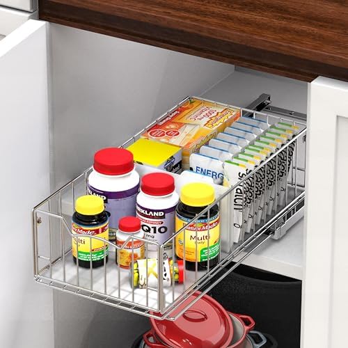 Pull-Out Cabinet Sliding Basket, 17.2Dx9.7Wx5H, Chrome