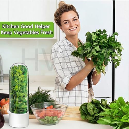 Herb Saver for Refrigerator, Herb Saver Pod Cilantro Containers for Refrigerator, Fresh Herb Keeper for Cilantro, Parsley, Asparagus, Mint, Keeps Greens Vegetables for 2-3 Weeks (Herb Keeper 2Pack)
