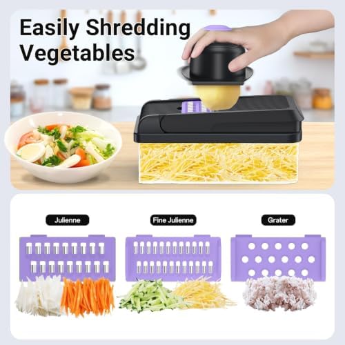 12-in-1 Vegetable Chopper with 7 Blades, Food Veggie Cutter, Purple