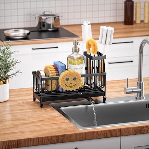 Sponge Holder for Kitchen Sink, Sink Caddy with Smiley Face Holder