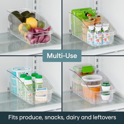 RollOut Fridge Drawer 6", BPA-Free Clear Rolling Refrigerator Organizer Bin with Adjustable Dividers and Handles for Produce, Food, Meal and Snack Storage