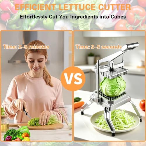 Hakka Commercial Lettuce Cutter, Heavy Duty Vegetable Slicer Cabbage Cutter Stainless Steel for Restaurant & Home Kitchen, Include 3 Blades(1 * 1", 1 * 1/2", 1/2 * 1/2") - Image 2