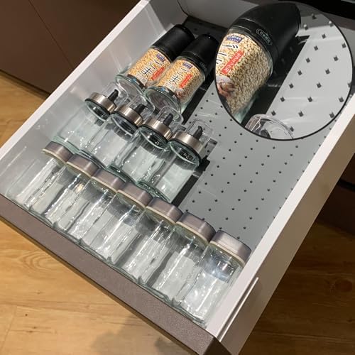 Spice Drawer Organizer Insert - Silicone Spice Drawer Liner Grey