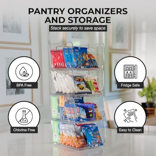 Stackable Storage Bins, Front Pantry Organizer, Medium, 4 Pack