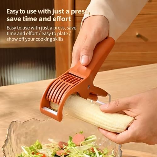 Manual Food Slicer, Stainless Steel Kitchen Cutter Ideal for eggs, strawberries, kiwis, and mushrooms Effortless press-and-slice design Space-saving hanging hook (Red) - Image 2