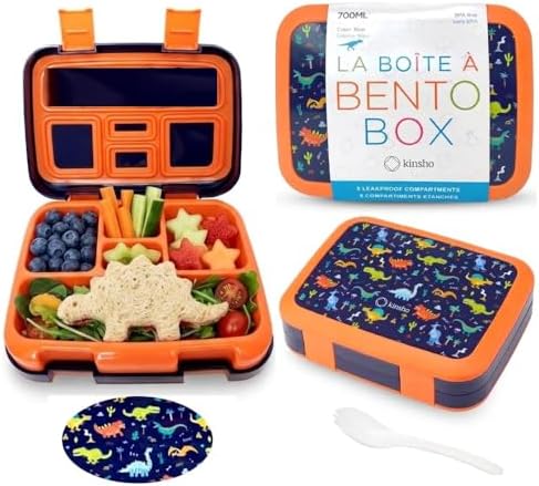 Dinosaur Bento Lunch Box Container for Small Kids Boys, Blue Orange