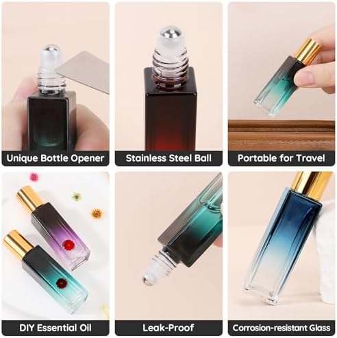 Segbeauty 0.34oz 10pcs Travel Glass Rollerball Bottle with Dropper, 10ml Small Essential Oil Roller Bottles Refillable, Small Travel Size Liquid Containers Mini Empty Rollerball Bottles for Perfume - Image 2