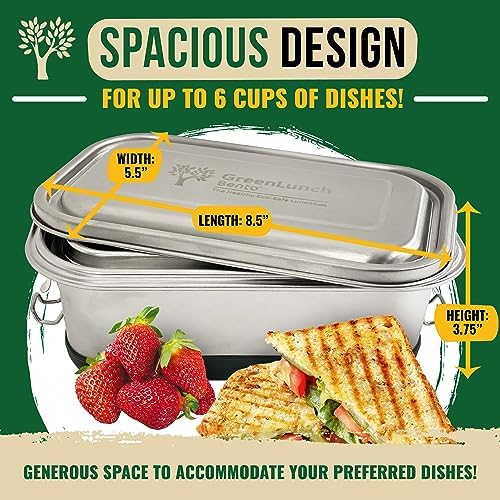 GreenLunch Stainless Steel Bento Box for Adults & Teens, 6 Cup, 2 Piece
