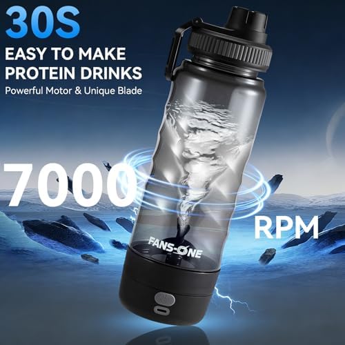 FANS-ONE Electric Protein Shaker Bottle, 24 oz Shaker Cups-No Clumps, Black - Image 2