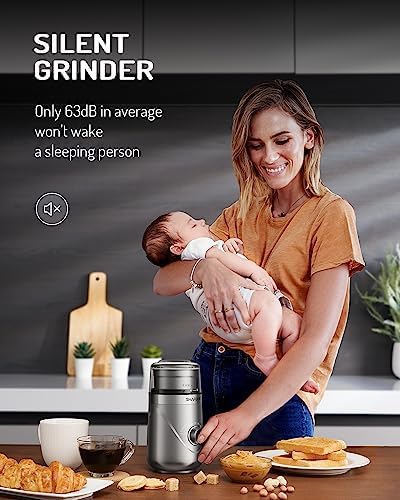 SHARDOR Electric Super Silent Blade Coffee Grinder, Timed Grind Control Rotary Knob, Adjustable Coarse to Fine for Coffee Beans, Spices & Herbs, with 2 Removable Stainless Steel Bowl, Sliver - Image 5